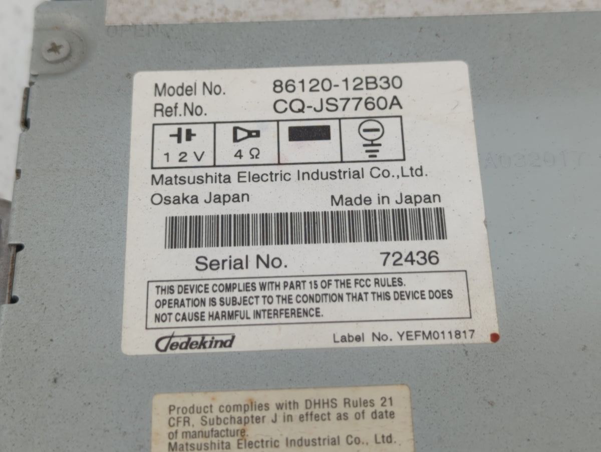 2009 Toyota Corolla Am Fm Cd Player Radio Receiver 530494 - Oemusedautoparts1.com