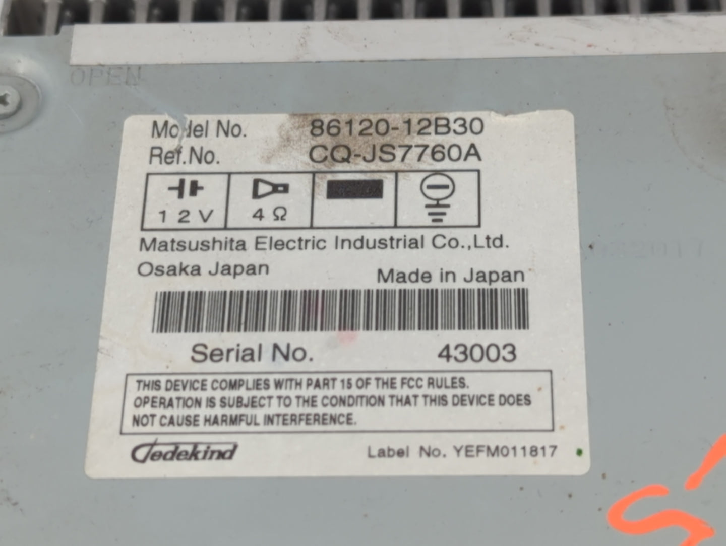 2009-2009 Toyota Corolla Am Fm Cd Player Radio Receiver - Oemusedautoparts1.com