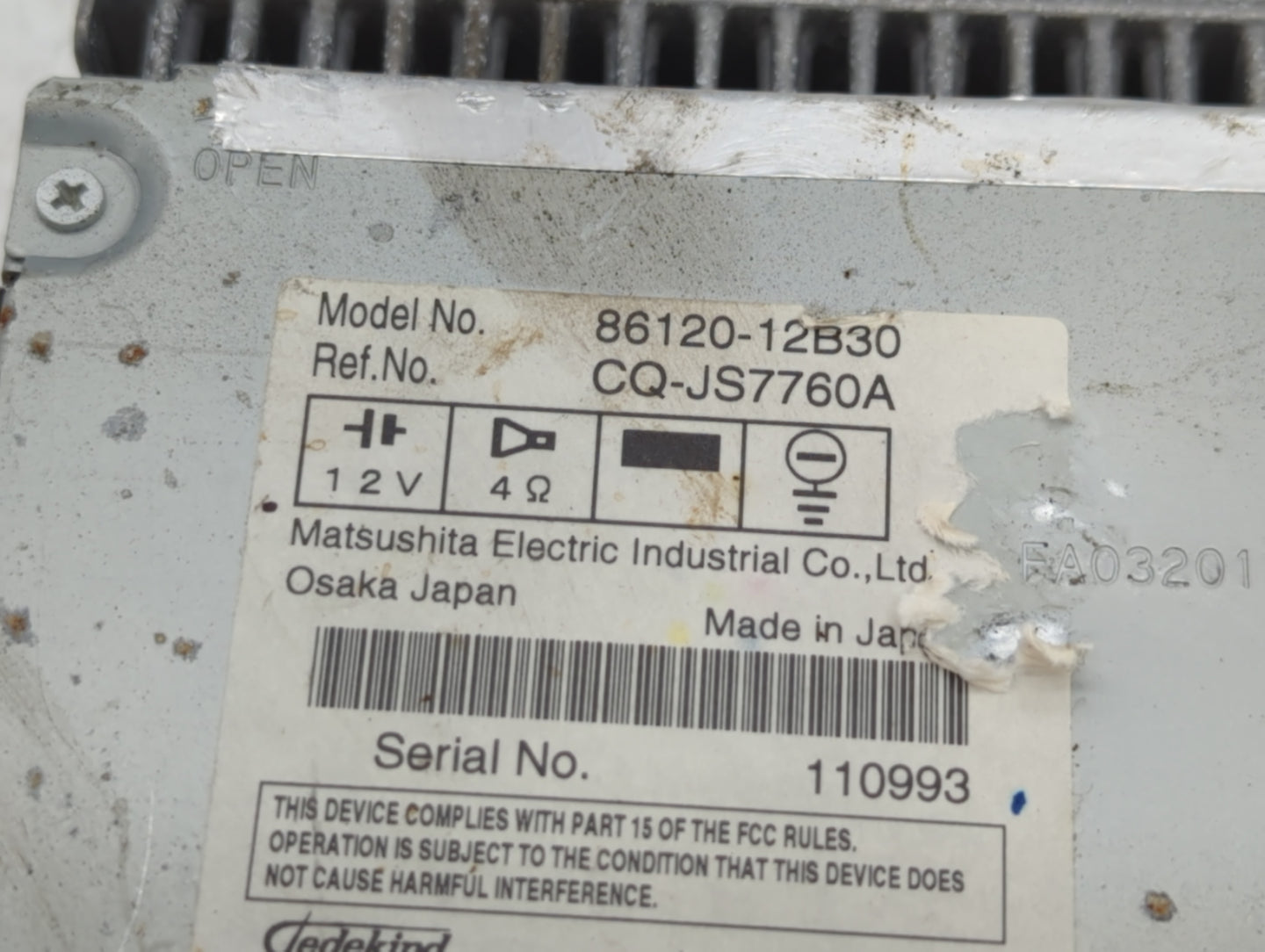 2009 Toyota Corolla Radio AM FM Cd Player Receiver Replacement P/N:86120-12B30 Fits OEM Used Auto Parts - Oemusedautoparts1.