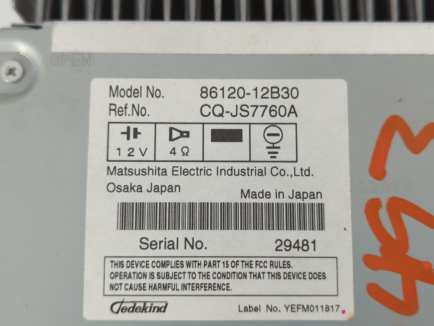 2009 Toyota Corolla Radio AM FM Cd Player Receiver Replacement P/N:86120-12B30 Fits OEM Used Auto Parts - Oemusedautoparts1.