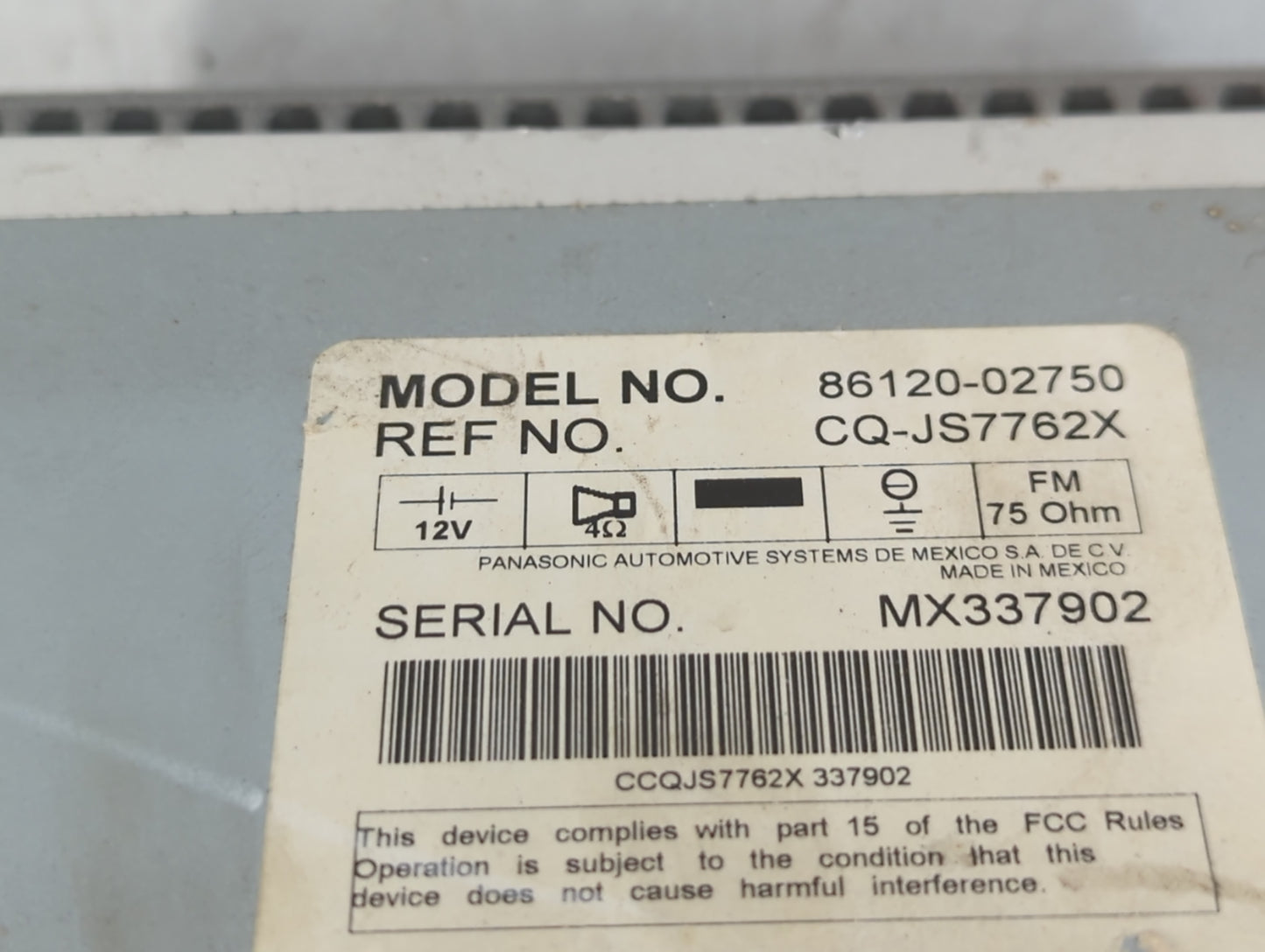 2009 Toyota Corolla Radio AM FM Cd Player Receiver Replacement P/N:86120-02750 Fits OEM Used Auto Parts - Oemusedautoparts1.