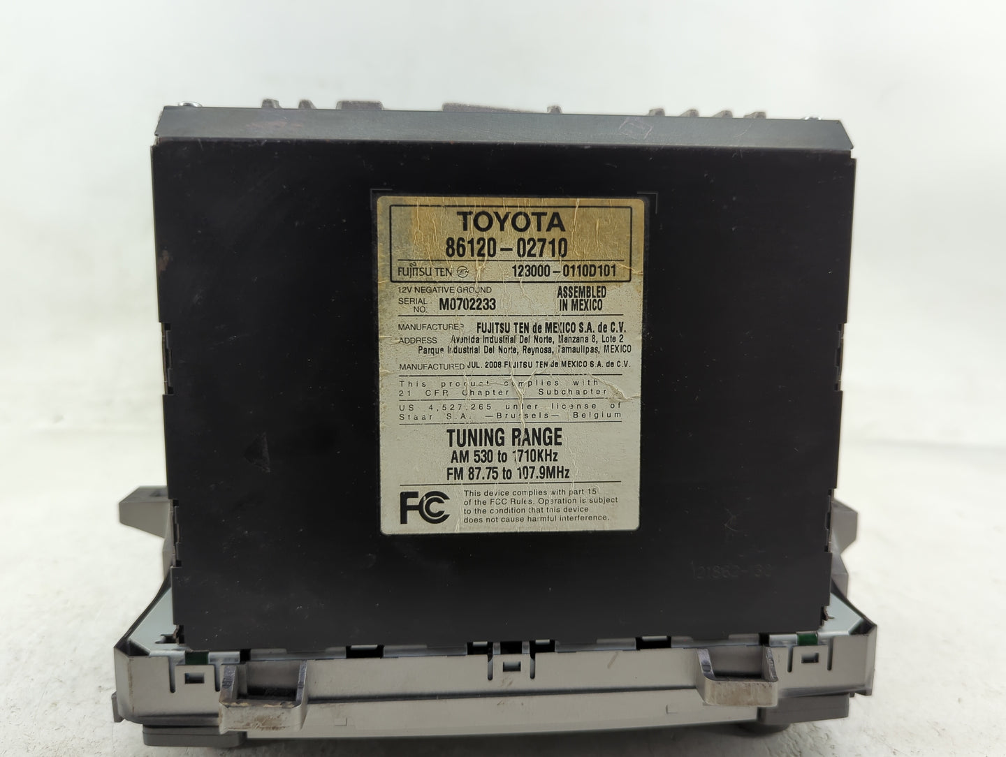 2009-2010 Toyota Matrix Radio AM FM Cd Player Receiver Replacement P/N:86120-02710 Fits Fits 2009 2010 OEM Used Auto Parts -