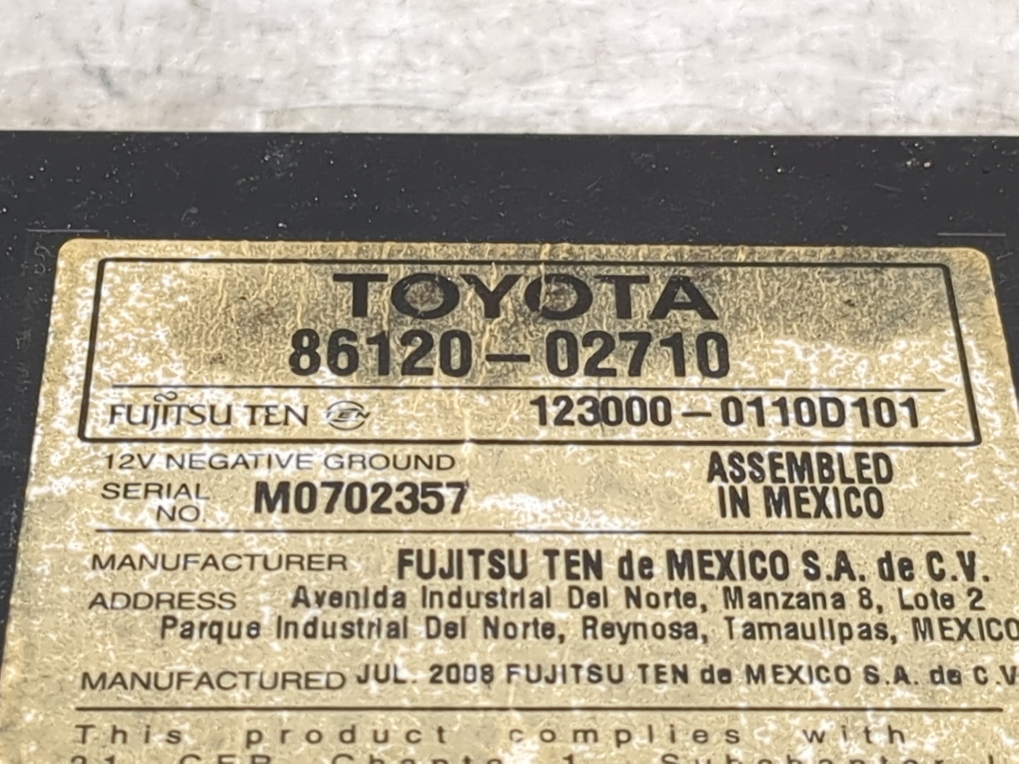 2009-2010 Toyota Matrix Radio AM FM Cd Player Receiver Replacement P/N:86120-02710 123000-0110D101 Fits Fits 2009 2010 OEM U