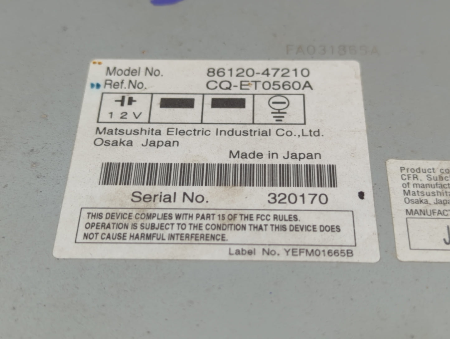2006-2009 Toyota Prius Radio AM FM Cd Player Receiver Replacement P/N:8612047210 Fits Fits 2006 2007 2008 2009 OEM Used Auto