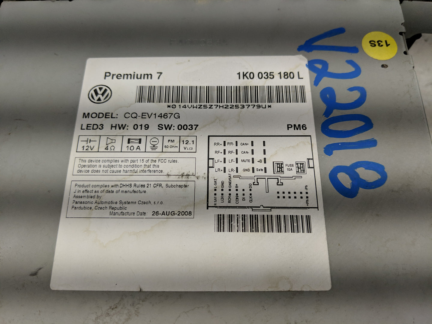 2009 Volkswagen Gti Radio AM FM Cd Player Receiver Replacement P/N:1K00 035 180 L CQ-EV1467G Fits OEM Used Auto Parts - Oemu
