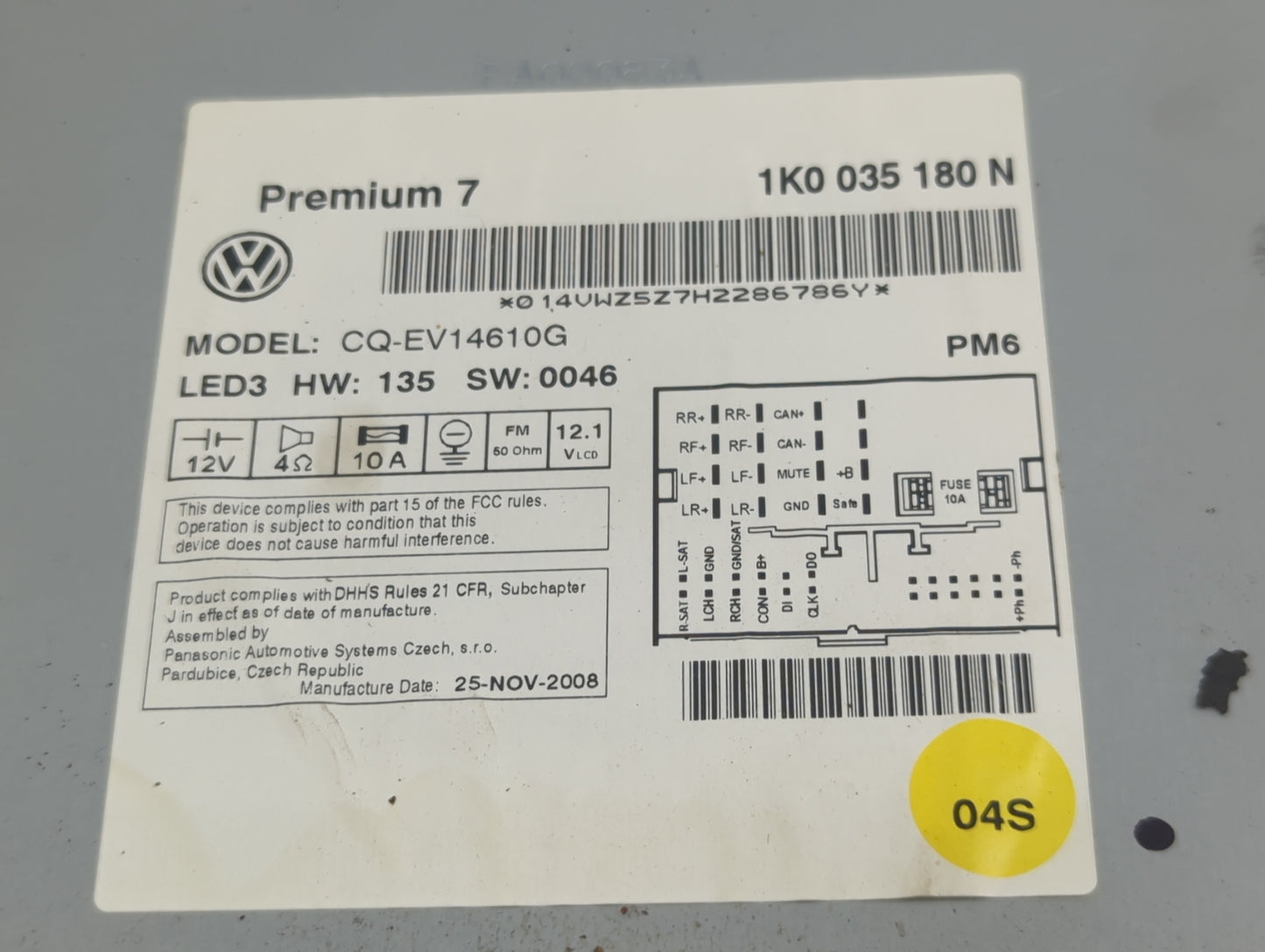 2006-2010 Volkswagen Passat Radio AM FM Cd Player Receiver Replacement P/N:1K0 035 180 N Fits Fits 2005 2006 2007 2008 2009 