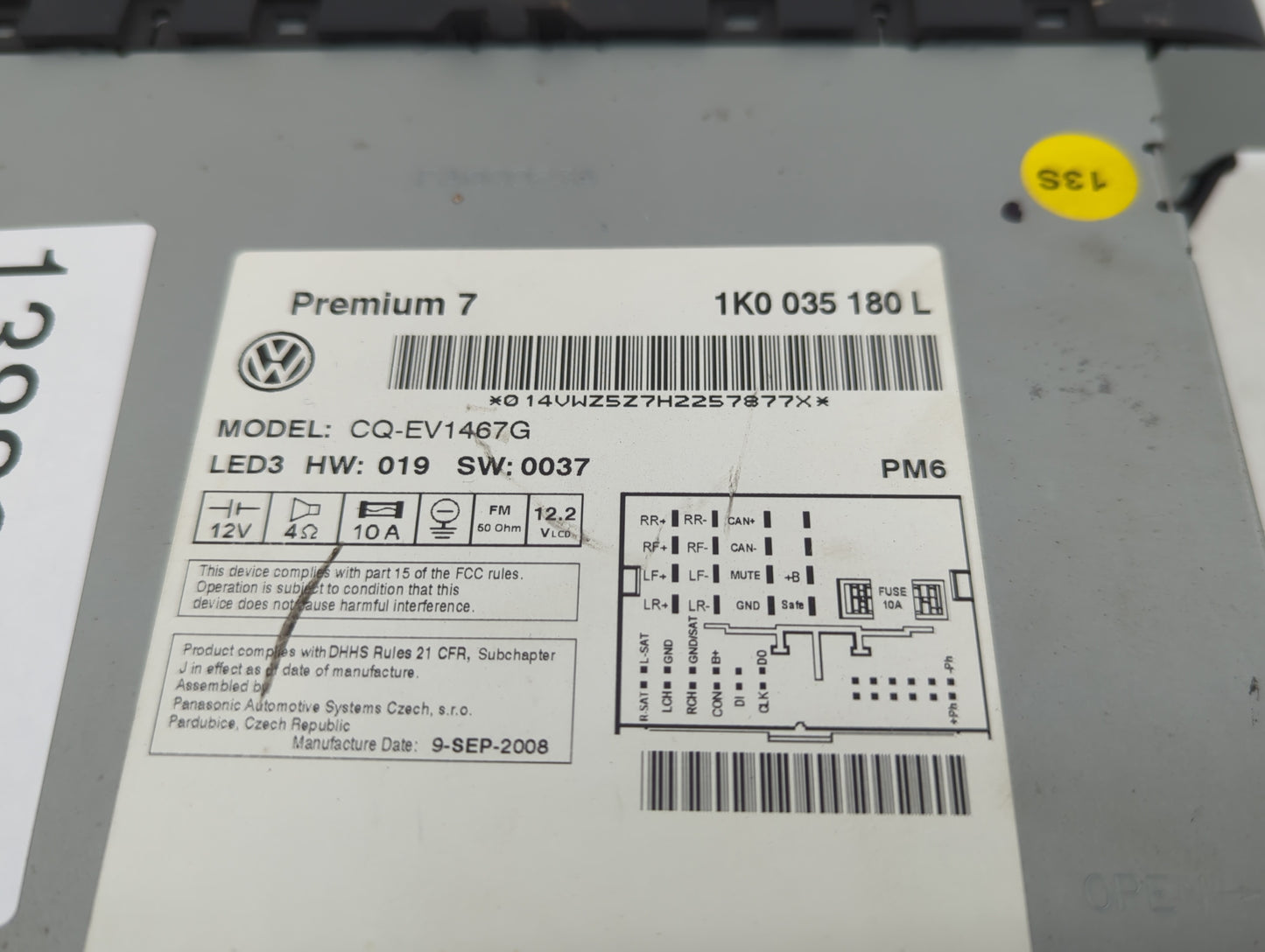 2006-2010 Volkswagen Passat Radio AM FM Cd Player Receiver Replacement P/N:1K0 035 180 L Fits Fits 2005 2006 2007 2008 2009 