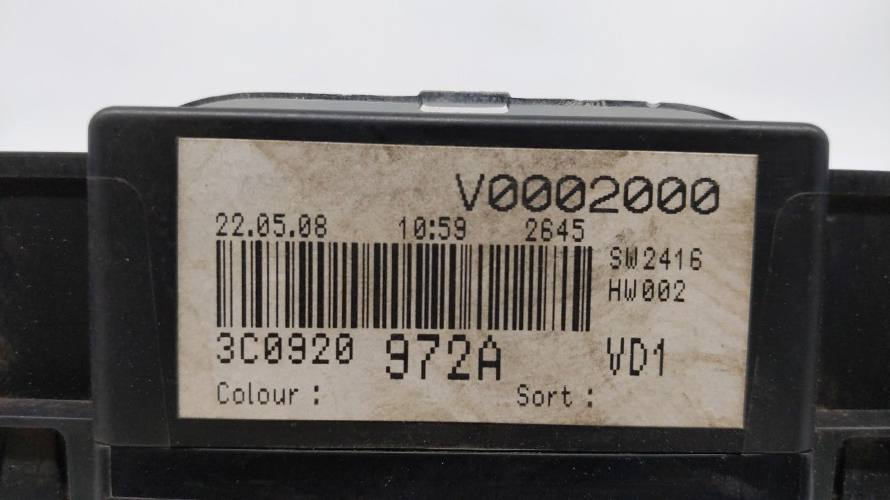 2009 Volkswagen Passat Instrument Cluster Speedometer Gauges P/N:VD1 VW 3C0 920 972 A Fits OEM Used Auto Parts - Oemusedauto