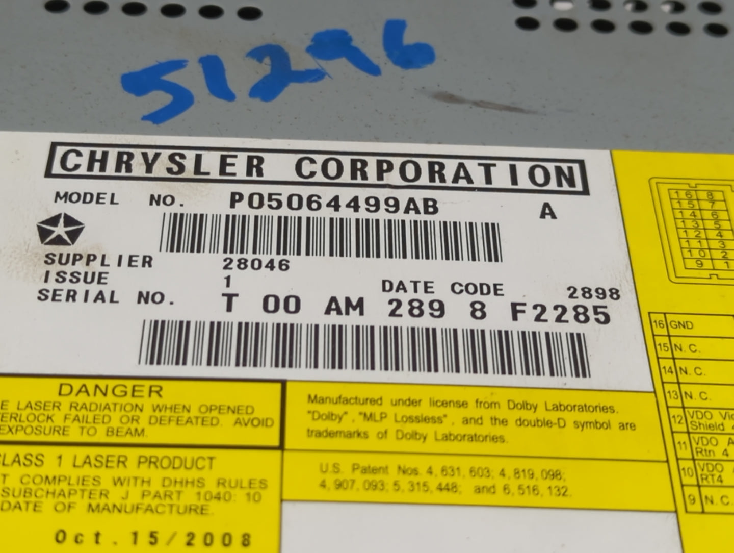 2009-2014 Volkswagen Routan Radio AM FM Cd Player Receiver Replacement P/N:P05064499AB Fits Fits 2009 2010 2011 2012 2013 20