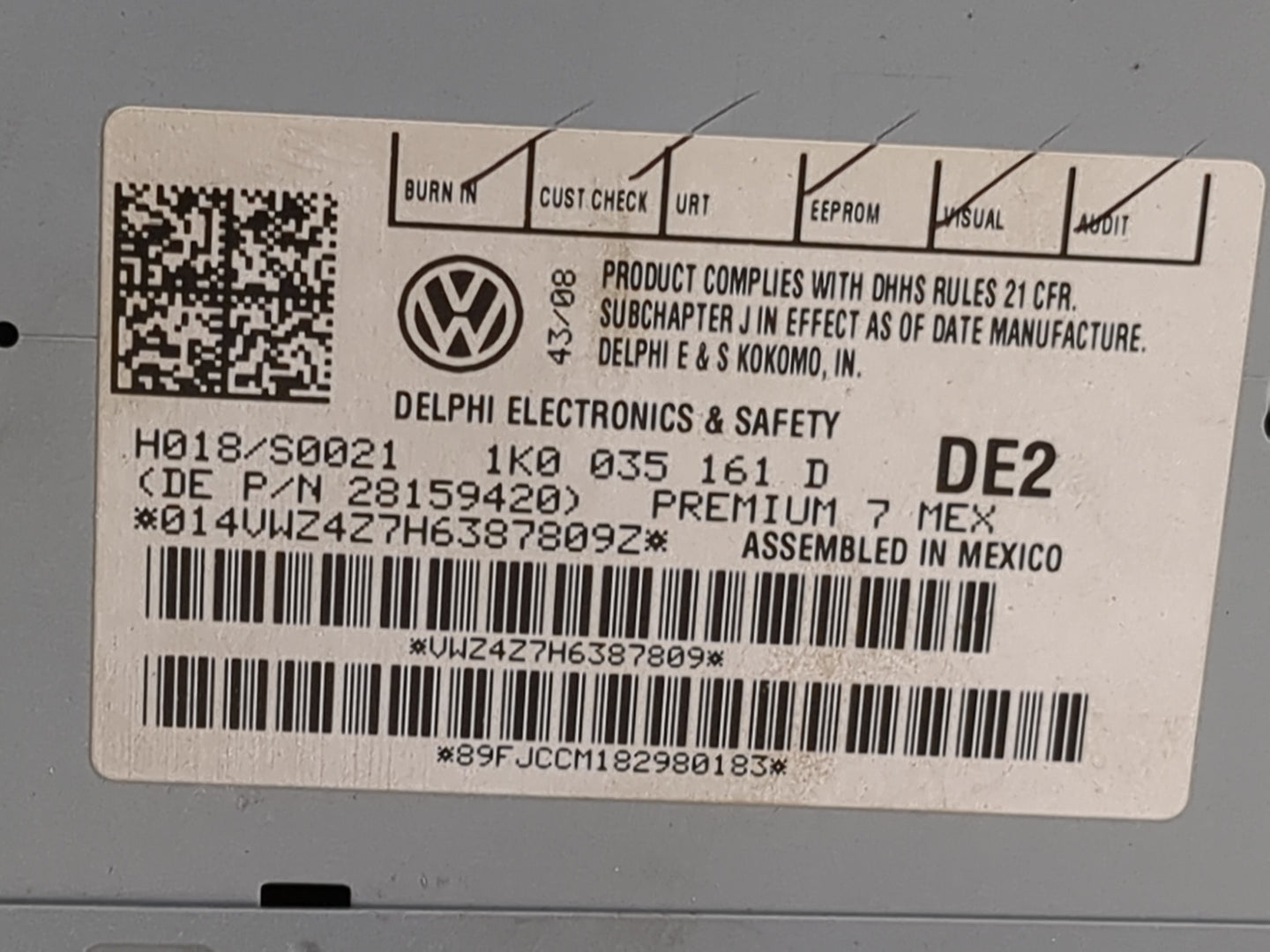 2009-2017 Volkswagen Tiguan Radio AM FM Cd Player Receiver Replacement P/N:1K0035161D 28159420 Fits OEM Used Auto Parts - Oe