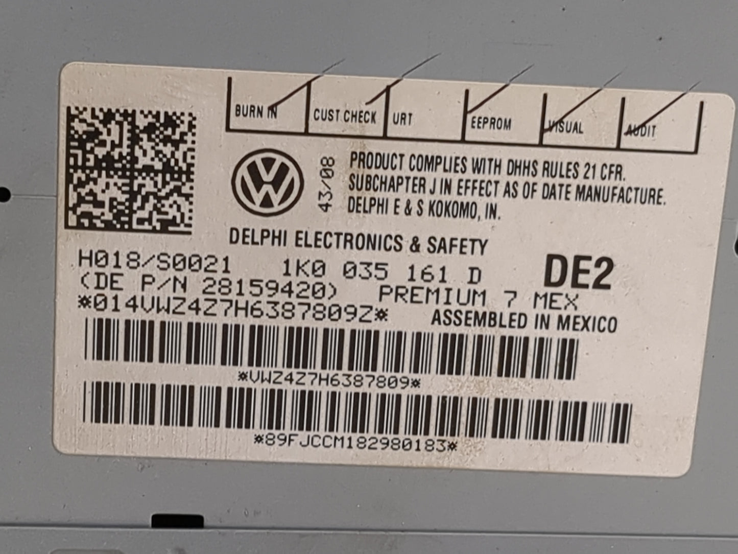 2009-2017 Volkswagen Tiguan Radio AM FM Cd Player Receiver Replacement P/N:1K0035161D 28159420 Fits OEM Used Auto Parts - Oe