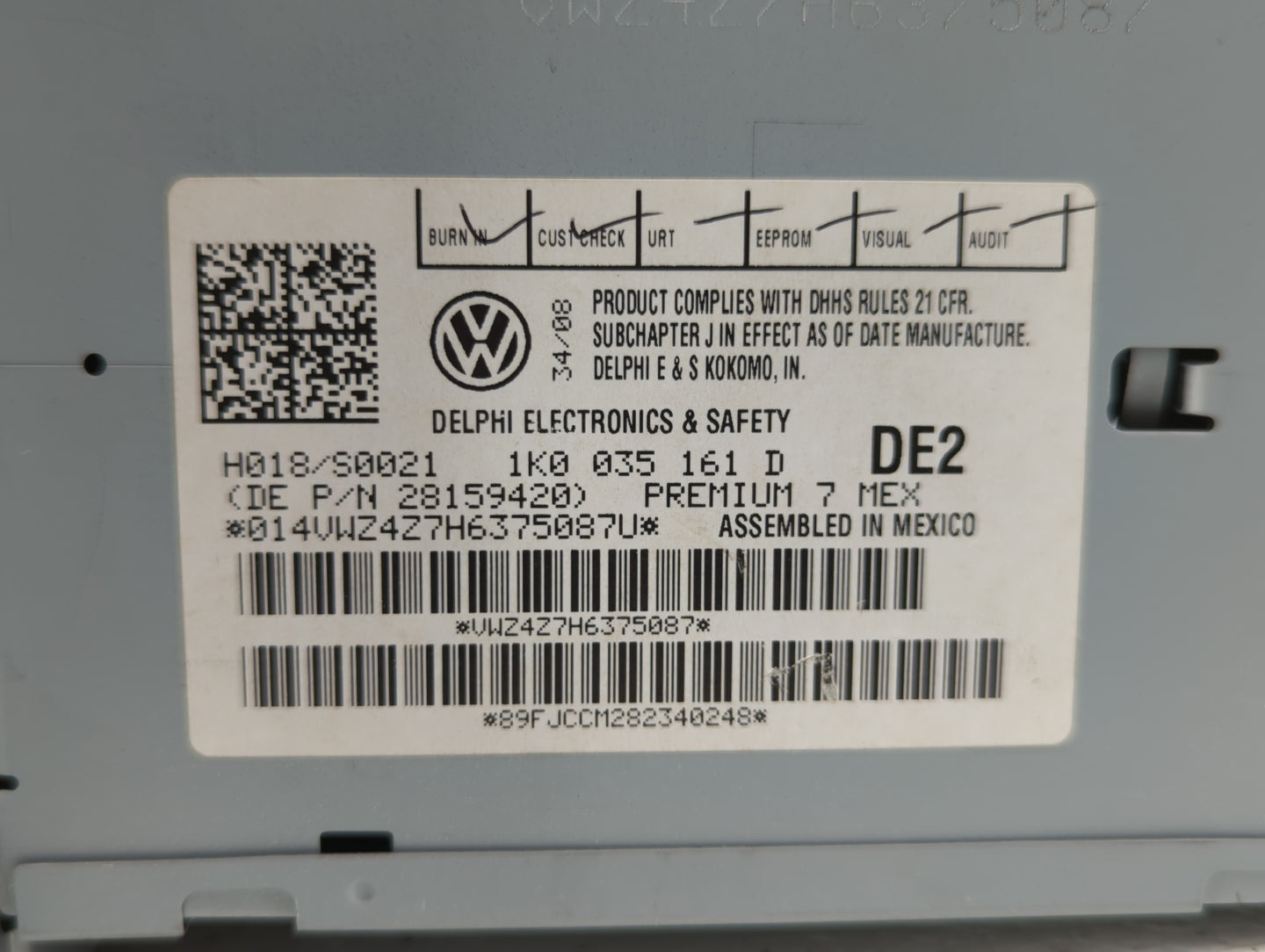 2009-2017 Volkswagen Tiguan Radio AM FM Cd Player Receiver Replacement P/N:1K0 035 188 F 5N0 035 164 D Fits OEM Used Auto Pa