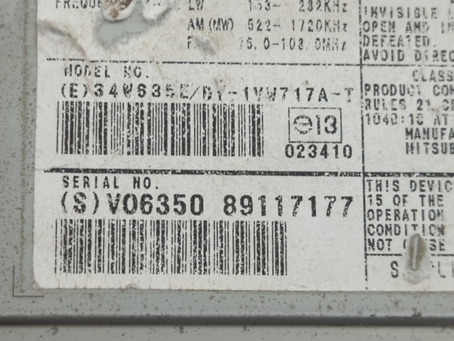 2009 Volvo V40 Radio AM FM Cd Player Receiver Replacement P/N:891171777 Fits Fits 2007 2008 2010 OEM Used Auto Parts - Oemus