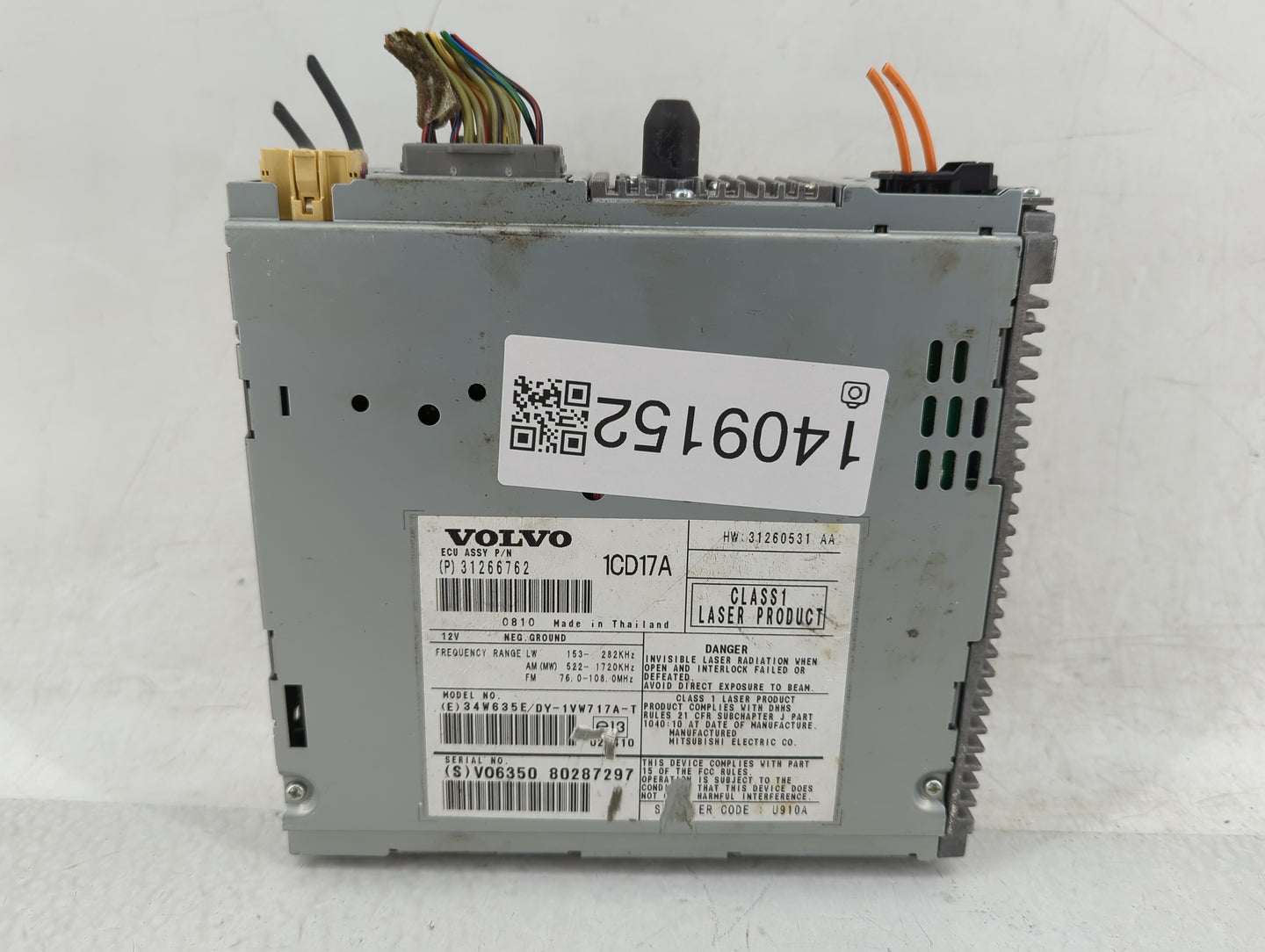 2009 Volvo V40 Radio AM FM Cd Player Receiver Replacement P/N:31266762 Fits Fits 2007 2008 2010 2011 2012 2013 OEM Used Auto