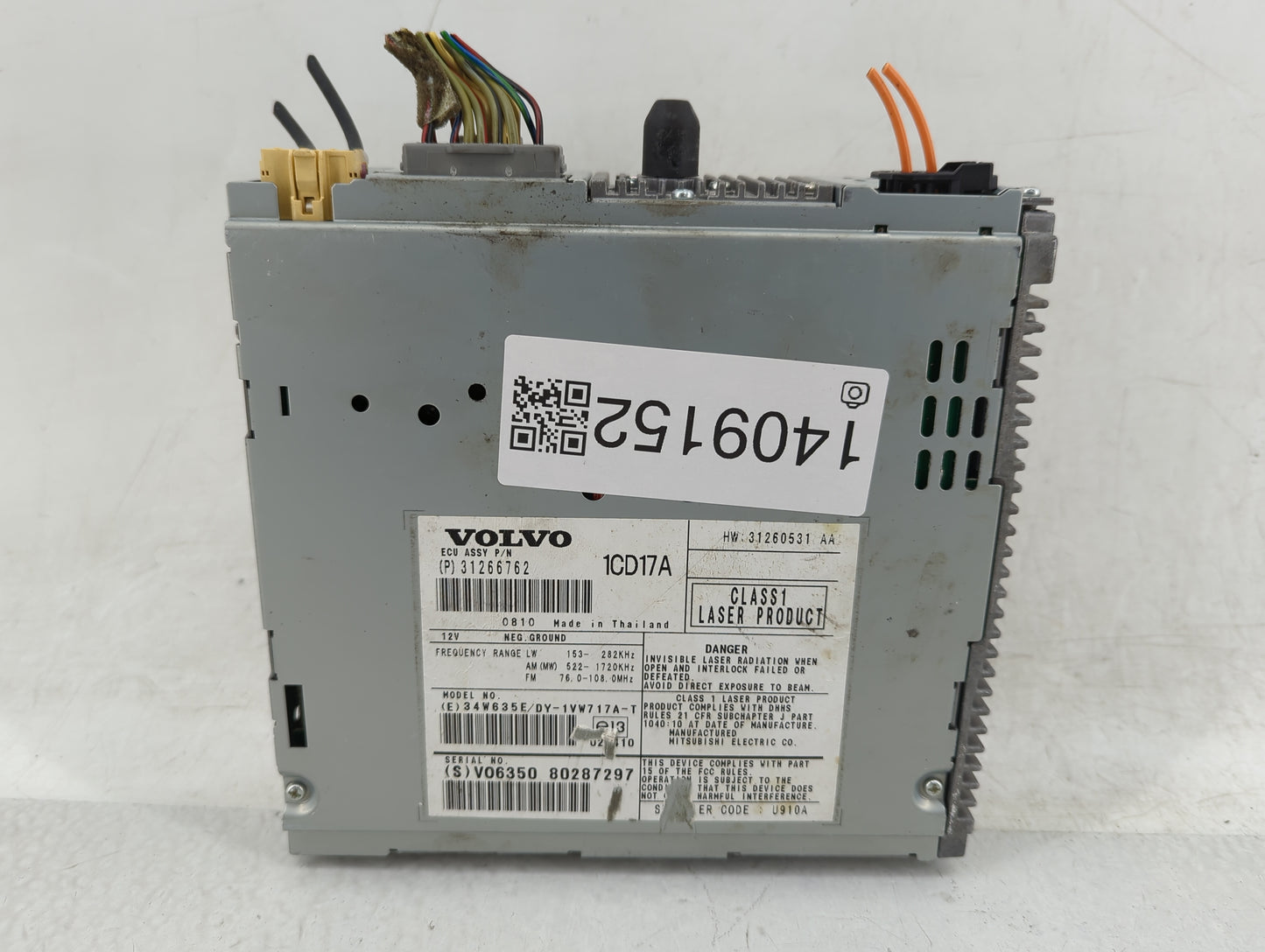 2009 Volvo V40 Radio AM FM Cd Player Receiver Replacement P/N:31266762 Fits Fits 2007 2008 2010 2011 2012 2013 OEM Used Auto