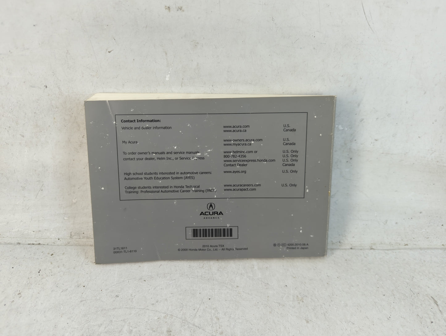 2010 Acura Tsx Owners Manual Book Guide P/N:00X31-TL1-6110 31TL1611 OEM Used Auto Parts - Oemusedautoparts1.com
