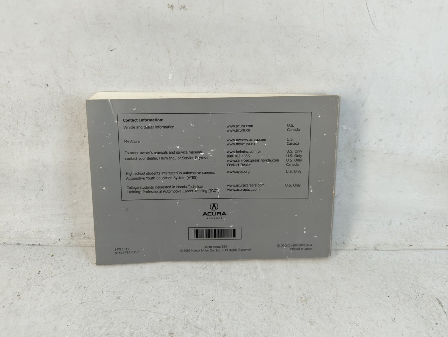 2010 Acura Tsx Owners Manual Book Guide P/N:00X31-TL1-6110 31TL1611 OEM Used Auto Parts - Oemusedautoparts1.com