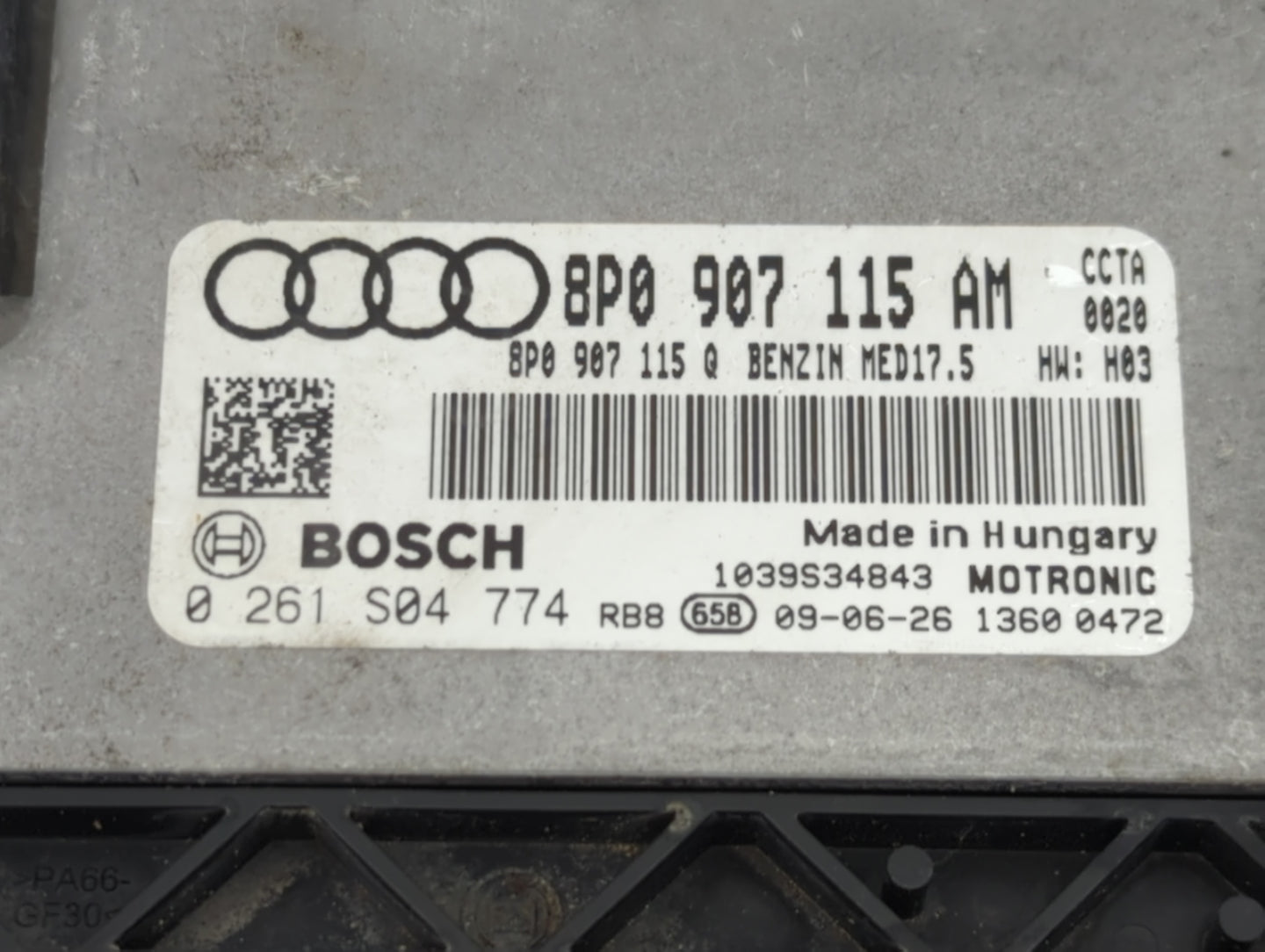 2010-2011 Audi A3 PCM Engine Control Computer ECU ECM PCU OEM P/N:8P0907115AM 8P0907115Q, 0261S04774 Fits Fits 2010 2011 OEM
