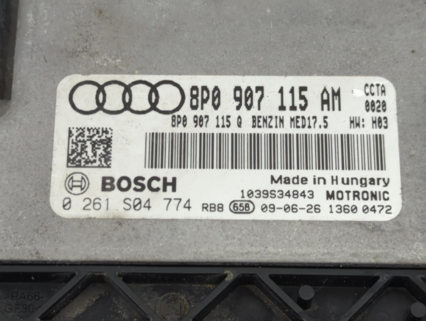 2010-2011 Audi A3 PCM Engine Control Computer ECU ECM PCU OEM P/N:8P0907115AM 8P0907115Q, 0261S04774 Fits Fits 2010 2011 OEM