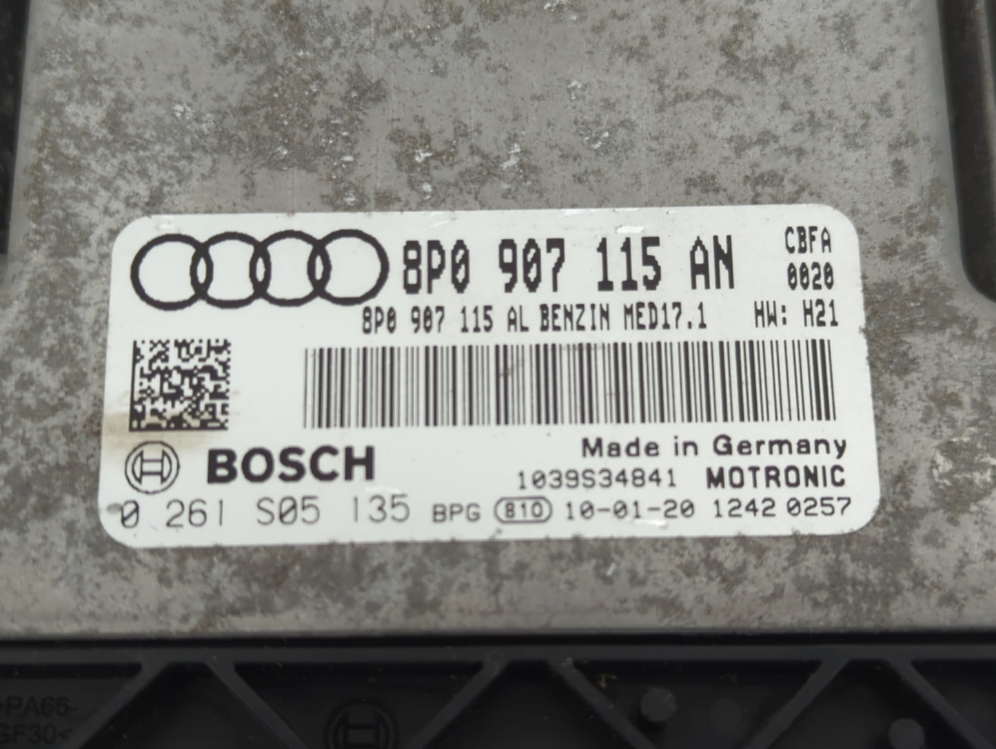 2010-2011 Audi A3 PCM Engine Control Computer ECU ECM PCU OEM P/N:8P0 907 115 AN Fits Fits 2010 2011 OEM Used Auto Parts - O