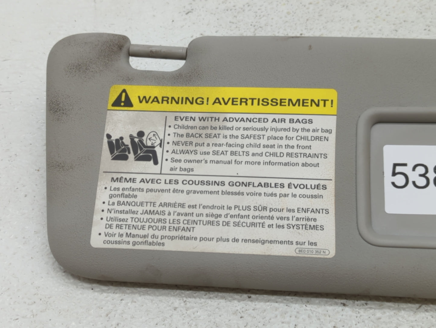 2010 Audi A3 Sun Visor Shade Replacement Passenger Right Mirror Fits OEM Used Auto Parts - Oemusedautoparts1.com