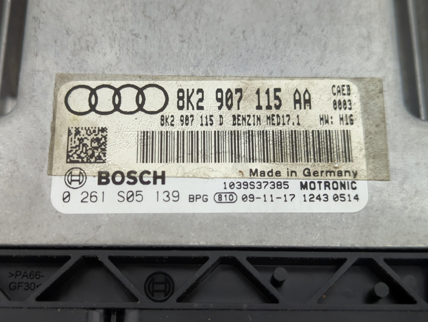 2010 Audi A4 PCM Engine Control Computer ECU ECM PCU OEM P/N:0 261 S05 139 8K2 907 115 AA Fits OEM Used Auto Parts - Oemused