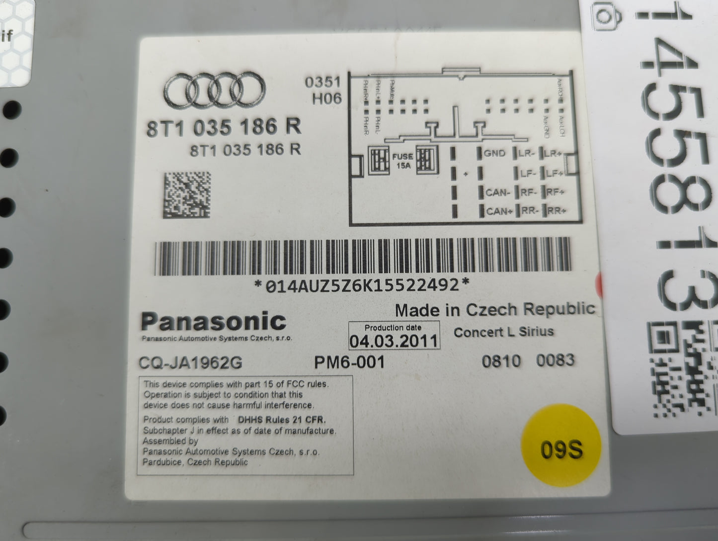 2010-2012 Audi A4 Radio AM FM Cd Player Receiver Replacement P/N:8T1035186R CQ-JA1962G Fits OEM Used Auto Parts - Oemusedaut