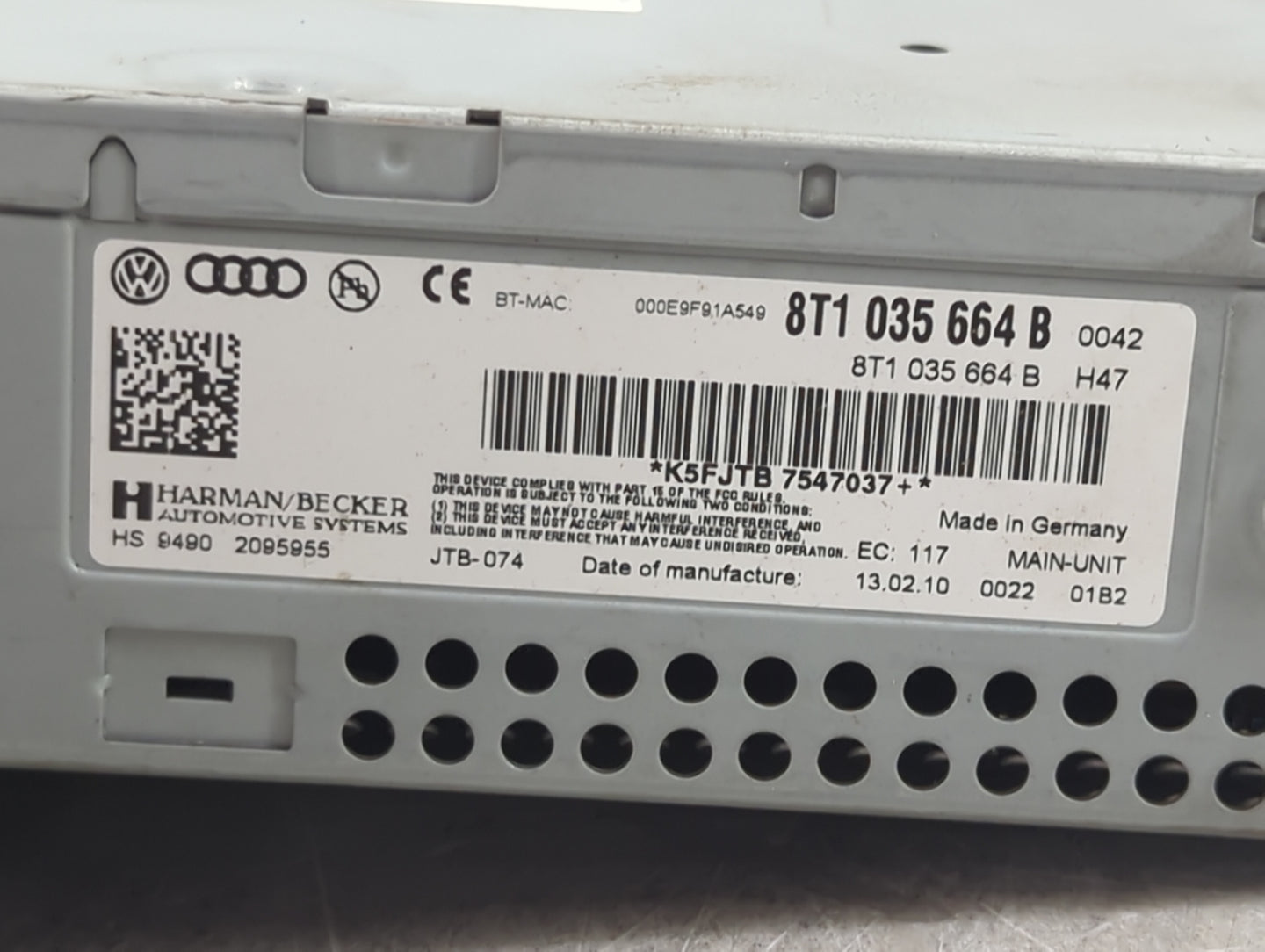 2010-2017 Audi A5 Radio AM FM Cd Player Receiver Replacement P/N:8T1035664B Fits Fits 2010 2011 2012 2013 2014 2015 2016 201