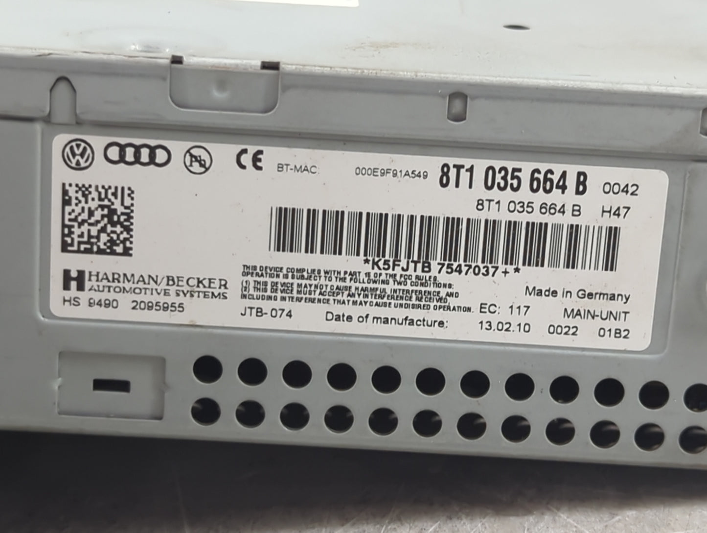 2010-2017 Audi A5 Radio AM FM Cd Player Receiver Replacement P/N:8T1035664B Fits Fits 2010 2011 2012 2013 2014 2015 2016 201