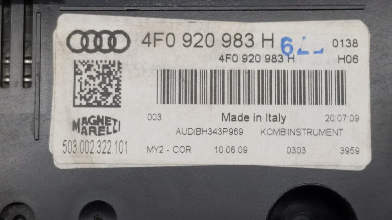 2009-2011 Audi A6 Instrument Cluster Speedometer Gauges P/N:4F0 920 983 H Fits Fits 2009 2010 2011 OEM Used Auto Parts - Oem