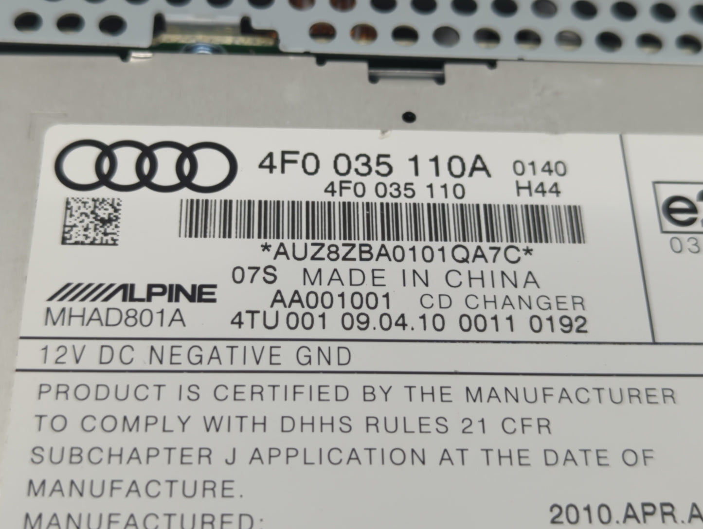 2010-2011 Audi A6 Radio AM FM Cd Player Receiver Replacement P/N:4F0 035 110A Fits Fits 2010 2011 OEM Used Auto Parts - Oemu