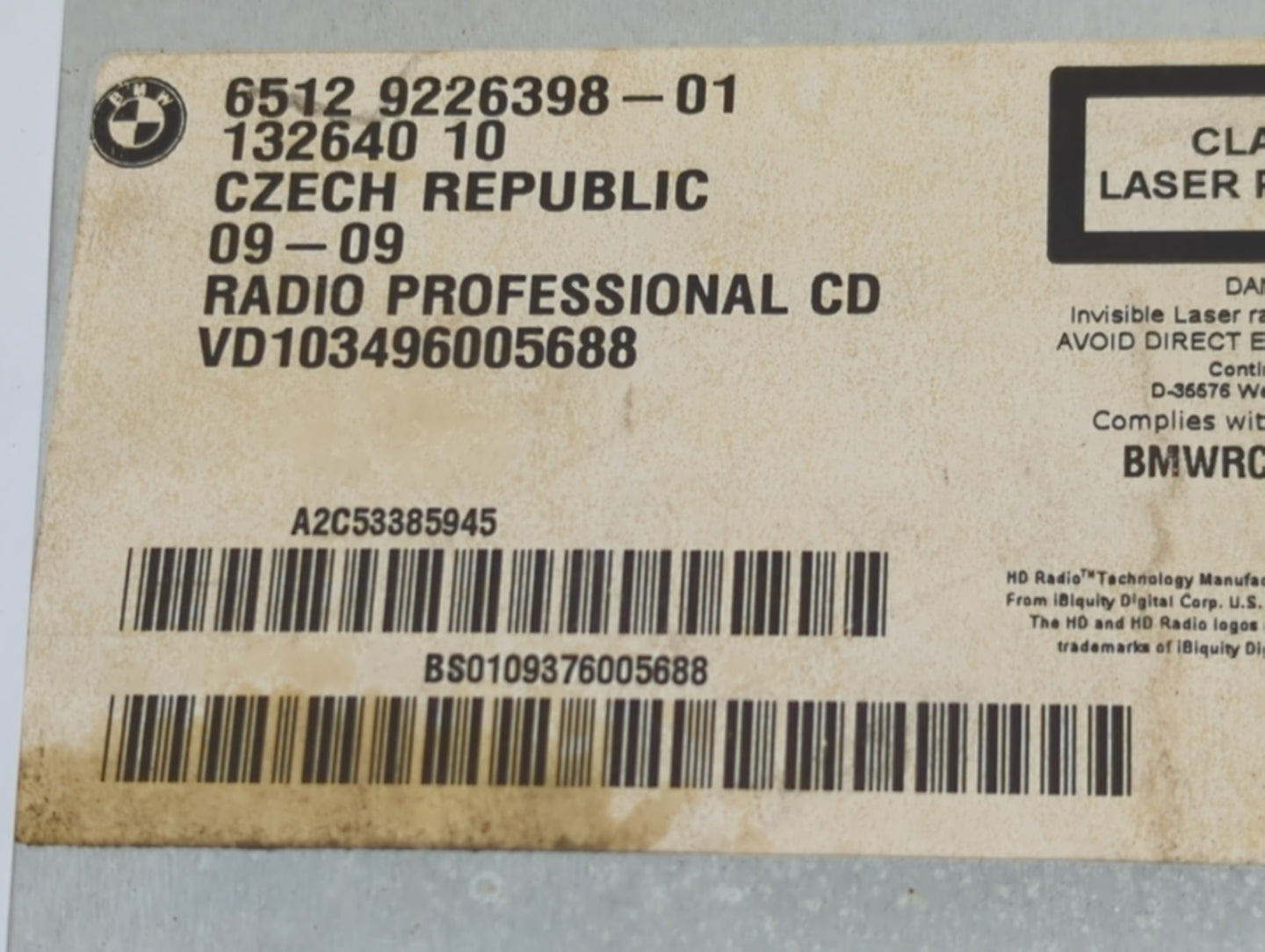 2010-2013 Bmw 335 Radio AM FM Cd Player Receiver Replacement P/N:65129226398 13264010 Fits Fits 2010 2011 2012 2013 2014 201