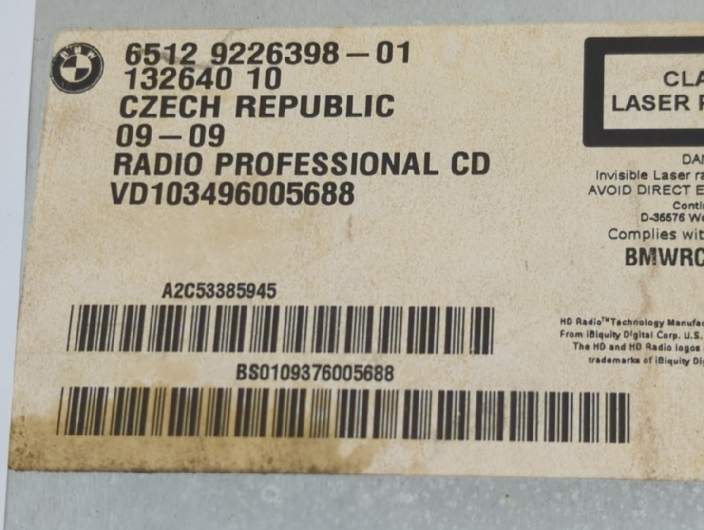 2010-2013 Bmw 335 Radio AM FM Cd Player Receiver Replacement P/N:65129226398 13264010 Fits Fits 2010 2011 2012 2013 2014 201