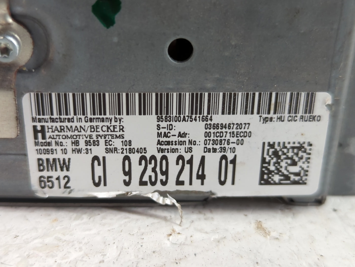 2010 Bmw 525i Radio AM FM Cd Player Receiver Replacement P/N:CI 9 239 214 01 Fits OEM Used Auto Parts - Oemusedautoparts1.co