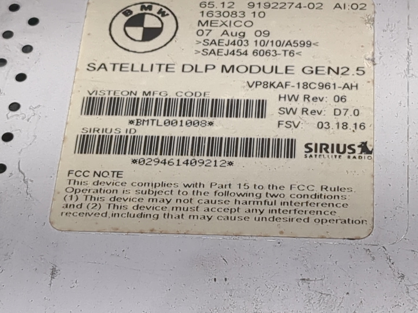 2008-2010 Bmw 528i Tuner Satellite Receiver - Oemusedautoparts1.com