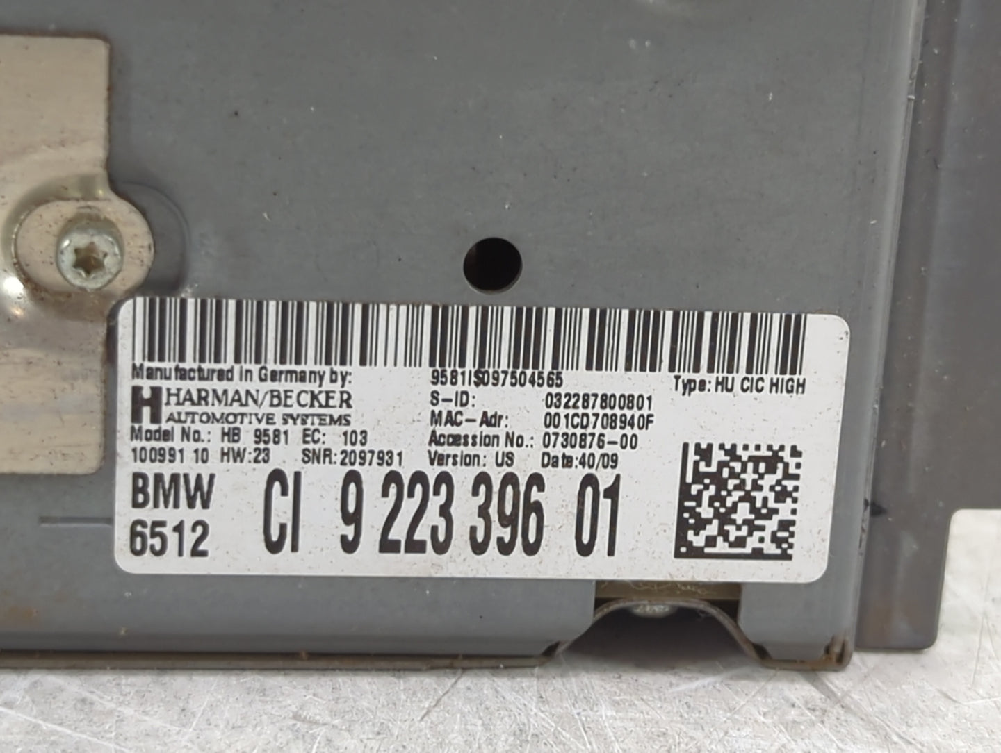 2010-2012 Bmw 750 Radio AM FM Cd Player Receiver Replacement P/N:9223396 HB9581, CI922339601 Fits Fits 2010 2011 2012 OEM Us