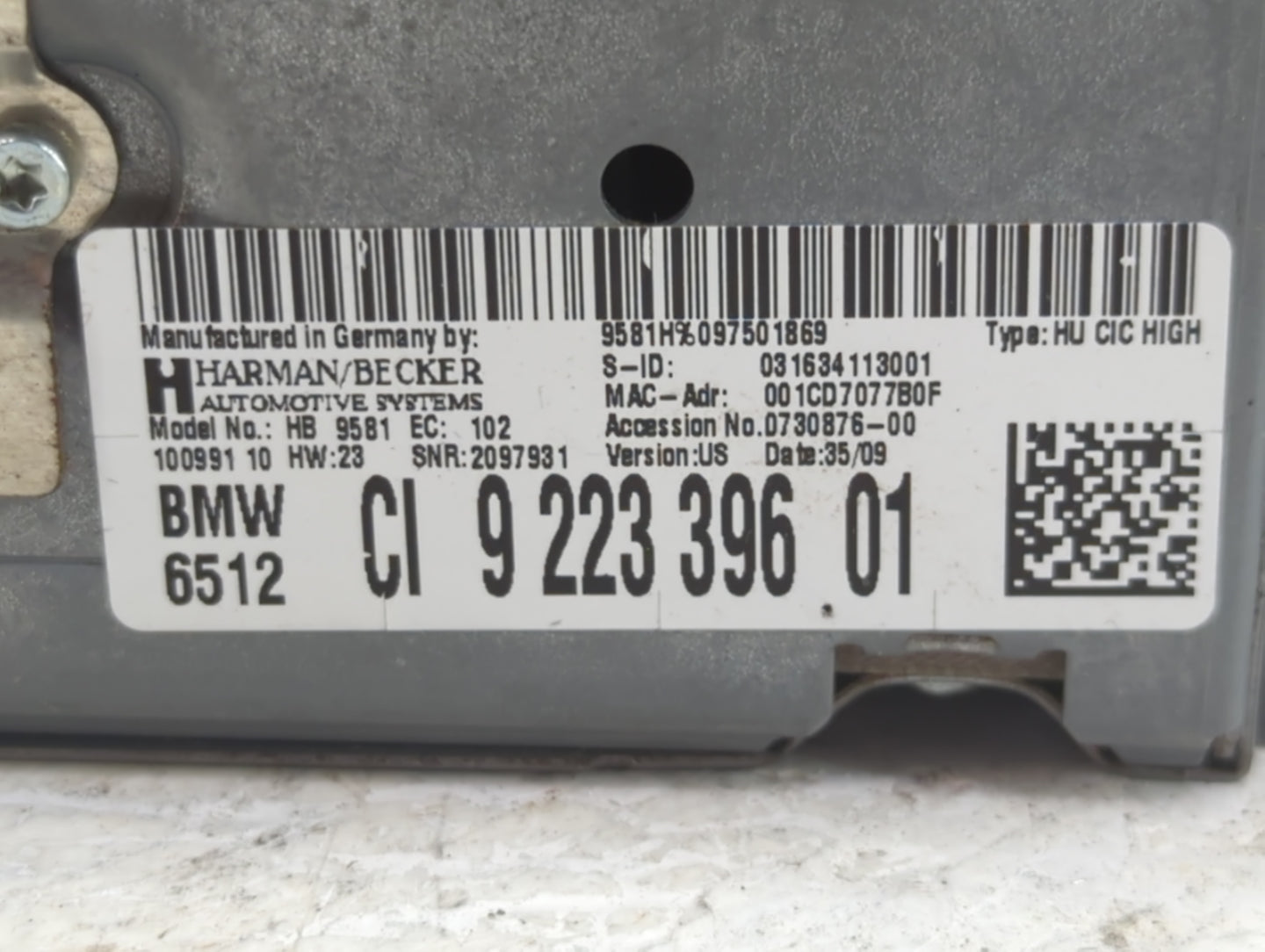 2010-2012 Bmw 750 Radio AM FM Cd Player Receiver Replacement P/N:9223396 HB9581, CI922339601 Fits Fits 2010 2011 2012 OEM Us