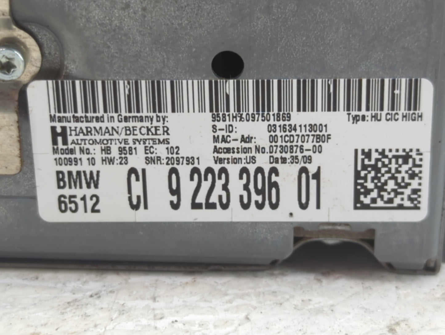2010-2012 Bmw 750 Radio AM FM Cd Player Receiver Replacement P/N:9223396 HB9581, CI922339601 Fits Fits 2010 2011 2012 OEM Us