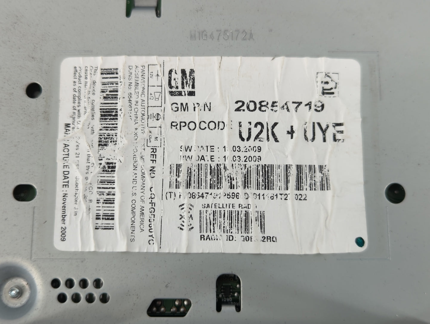 2010-2011 Buick Lacross Radio AM FM Cd Player Receiver Replacement P/N:2085A719 Fits Fits 2010 2011 2012 OEM Used Auto Parts
