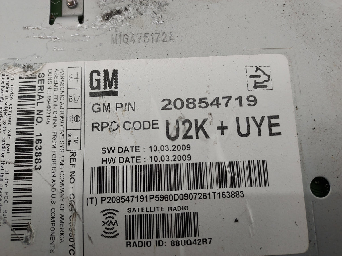 2010 Buick Lacrosse Radio AM FM Cd Player Receiver Replacement P/N:20854719 M1G475126, M1G475172A Fits Fits 2011 OEM Used Au