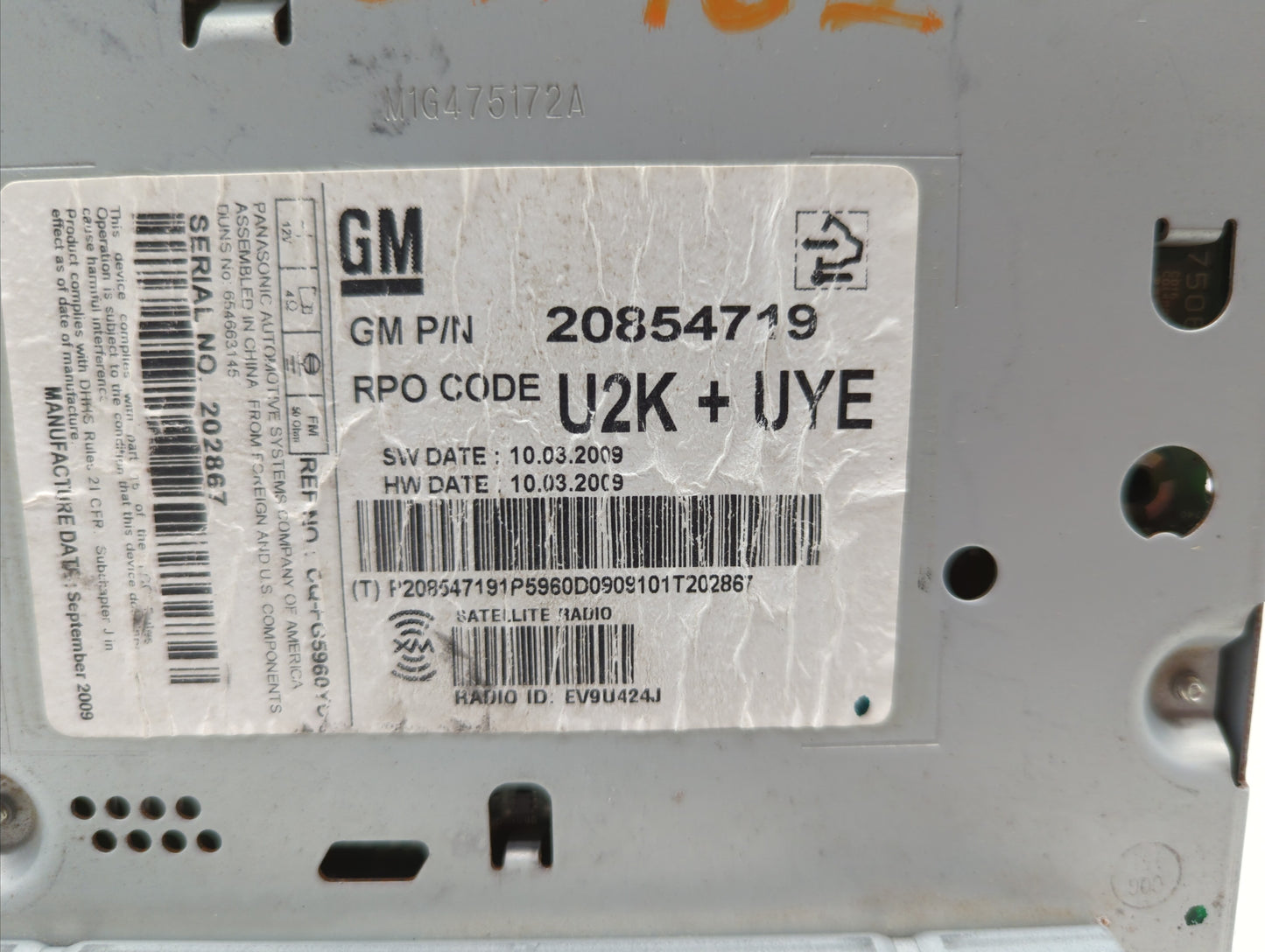 2010 Buick Lacrosse Radio AM FM Cd Player Receiver Replacement P/N:20830921 20854719, 20907419, 20907420 Fits Fits 2011 OEM 