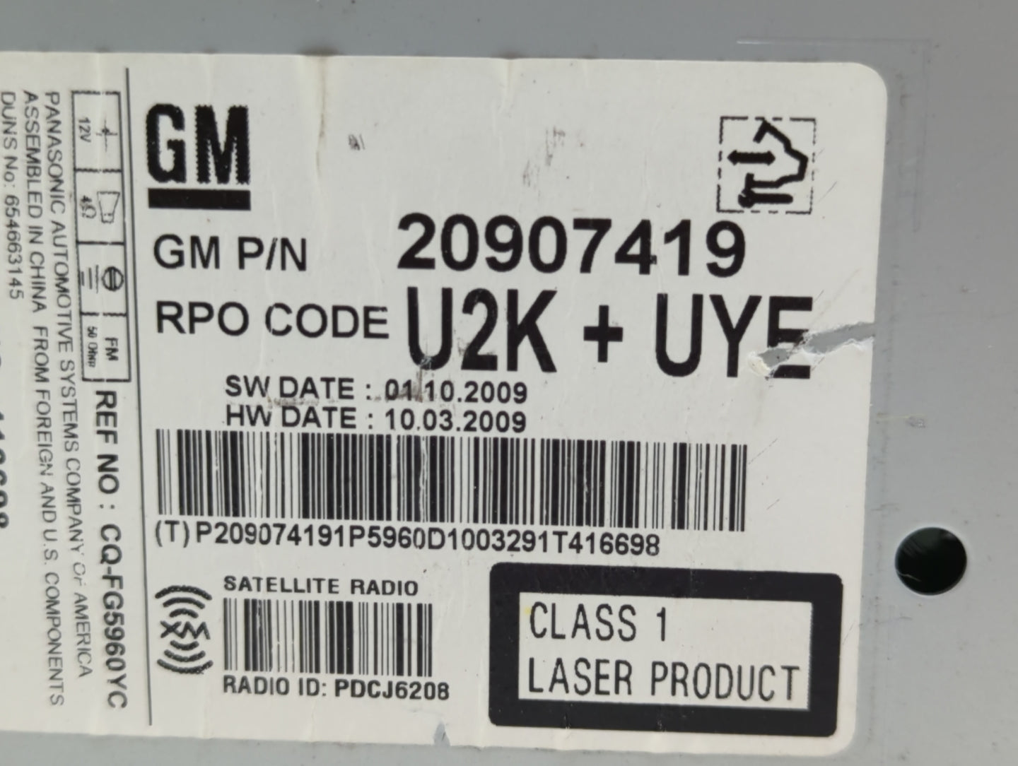 2010 Buick Lacrosse Radio AM FM Cd Player Receiver Replacement P/N:20907419 20888798 Fits OEM Used Auto Parts - Oemusedautop