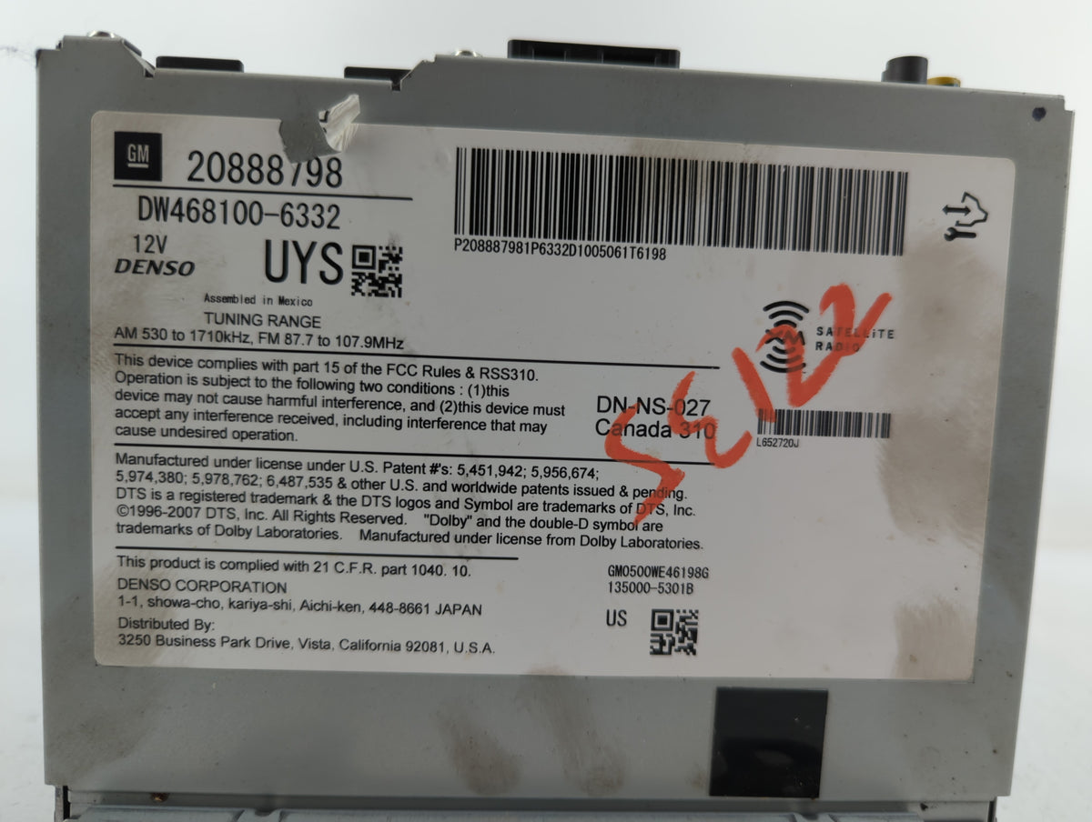 2010-2011 Buick Lacrosse Radio AM FM Cd Player Receiver Replacement P/N:DW468100-6332 20888798 Fits Fits 2010 2011 OEM Used 