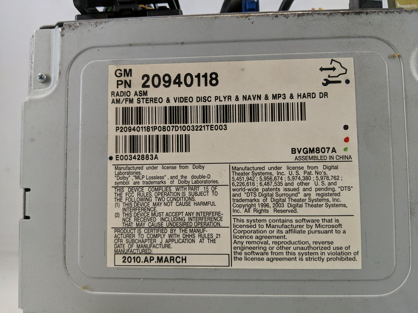 2008-2011 Cadillac Cts Radio AM FM Cd Player Receiver Replacement P/N:20940118 Fits Fits 2008 2009 2010 2011 OEM Used Auto P