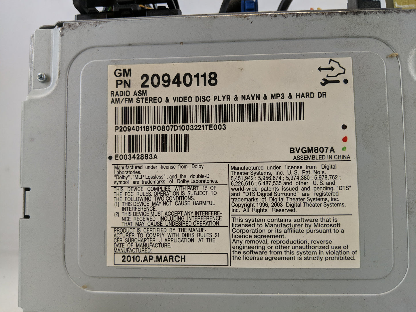 2008-2011 Cadillac Cts Radio AM FM Cd Player Receiver Replacement P/N:20940118 Fits Fits 2008 2009 2010 2011 OEM Used Auto P