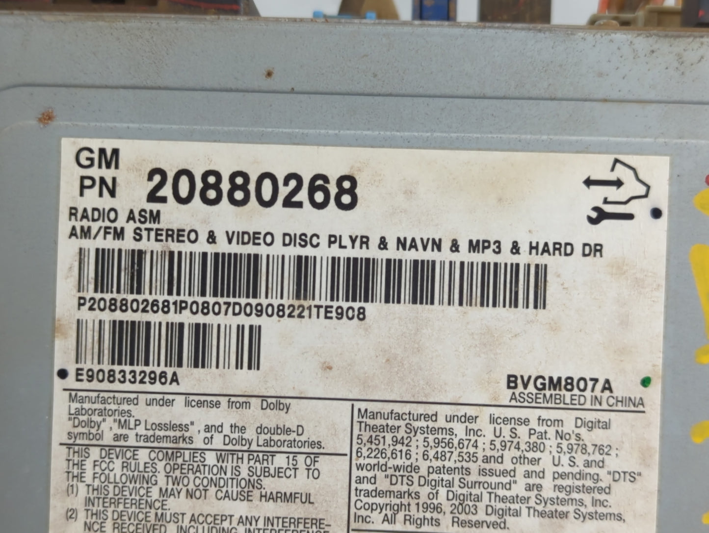 2010 Cadillac Cts Radio AM FM Cd Player Receiver Replacement P/N:20880268 Fits OEM Used Auto Parts - Oemusedautoparts1.com