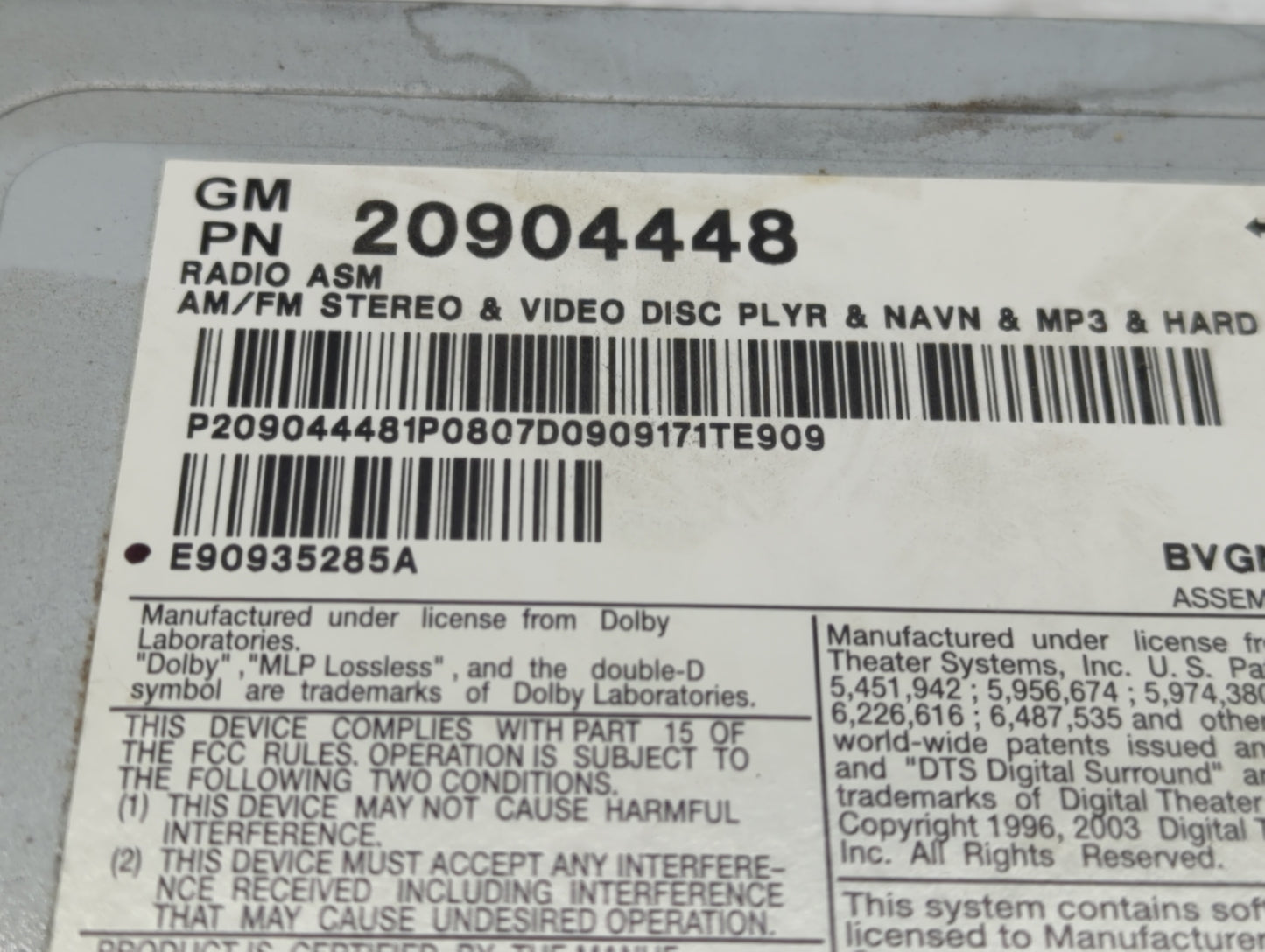 2008-2011 Cadillac Cts Radio AM FM Cd Player Receiver Replacement P/N:20904448 25913880 Fits Fits 2008 2009 2010 2011 OEM Us