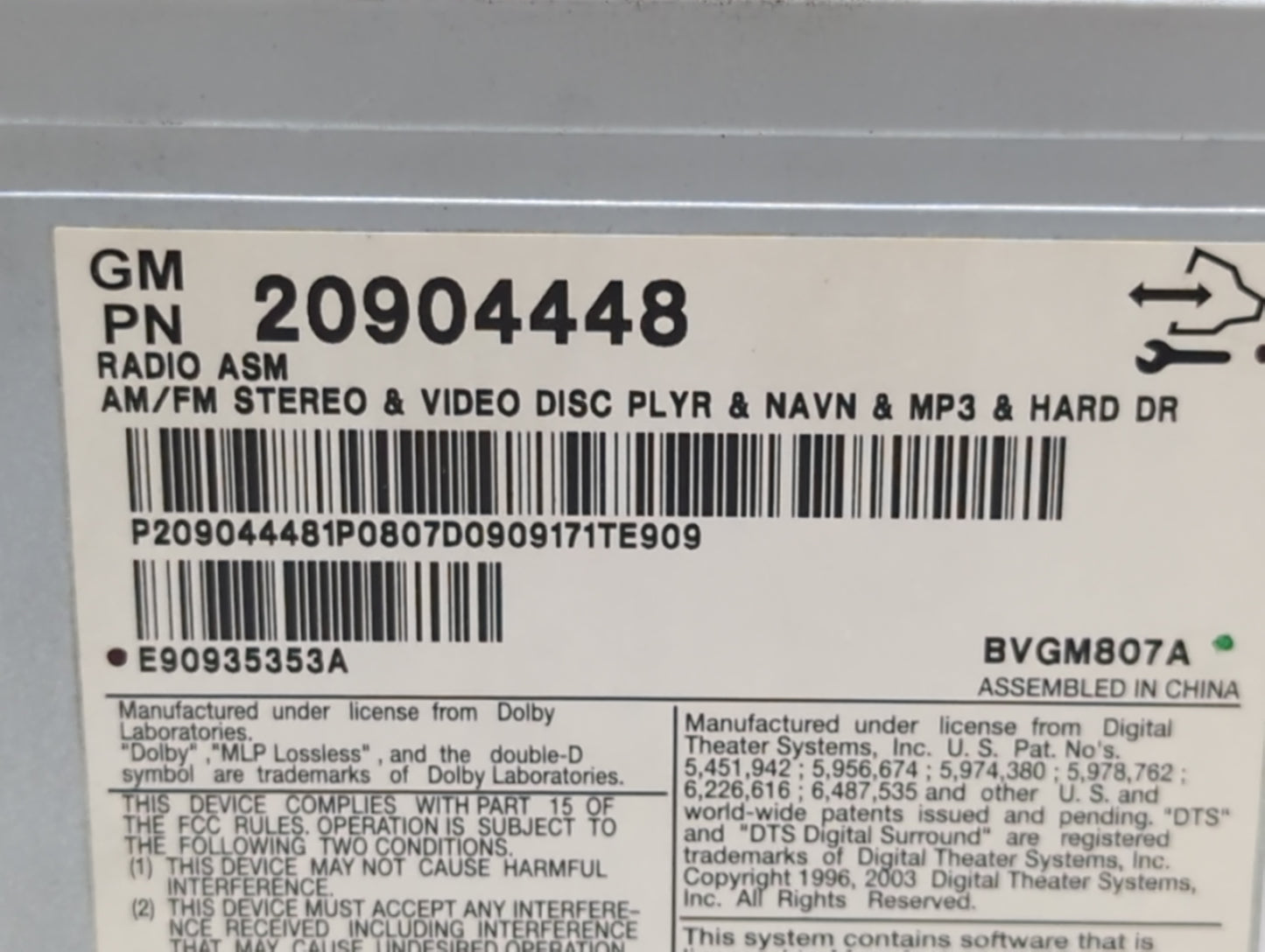 2008-2011 Cadillac Cts Am Fm Cd Player Radio Receiver - Oemusedautoparts1.com