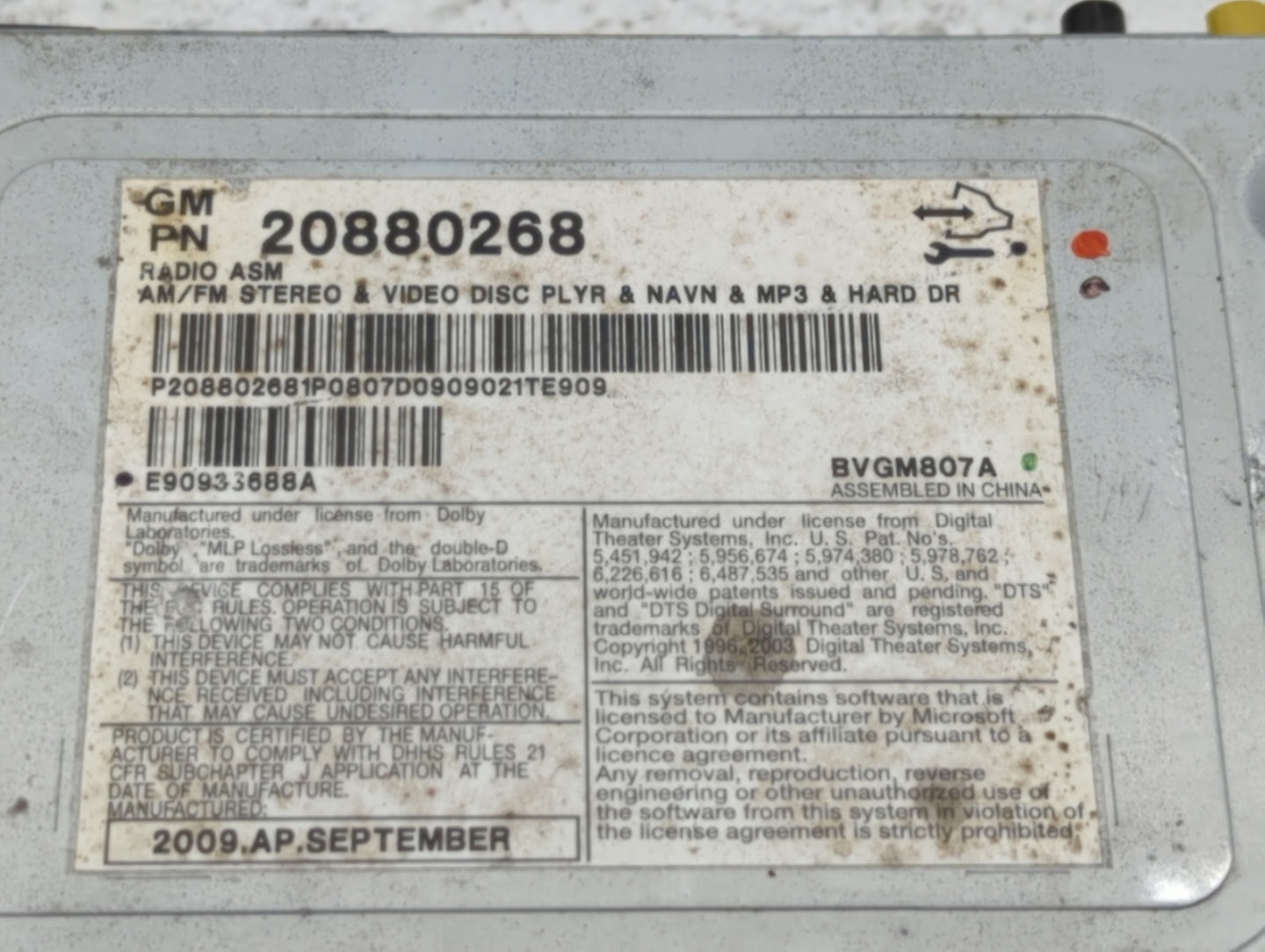 2008-2011 Cadillac Cts Am Fm Cd Player Radio Receiver - Oemusedautoparts1.com