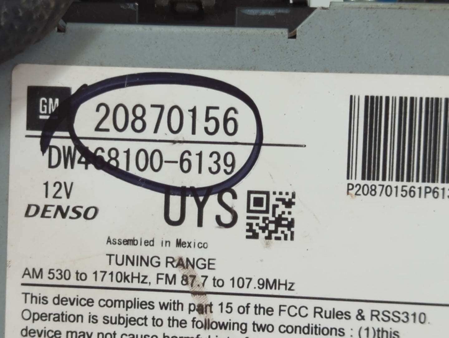 2010 Cadillac Srx Radio AM FM Cd Player Receiver Replacement P/N:20870156 Fits Fits 2011 OEM Used Auto Parts - Oemusedautopa